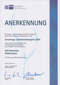 Forschungs- und Innovationspreis 2010 Annerkennung Grillrost Grill-Innovation